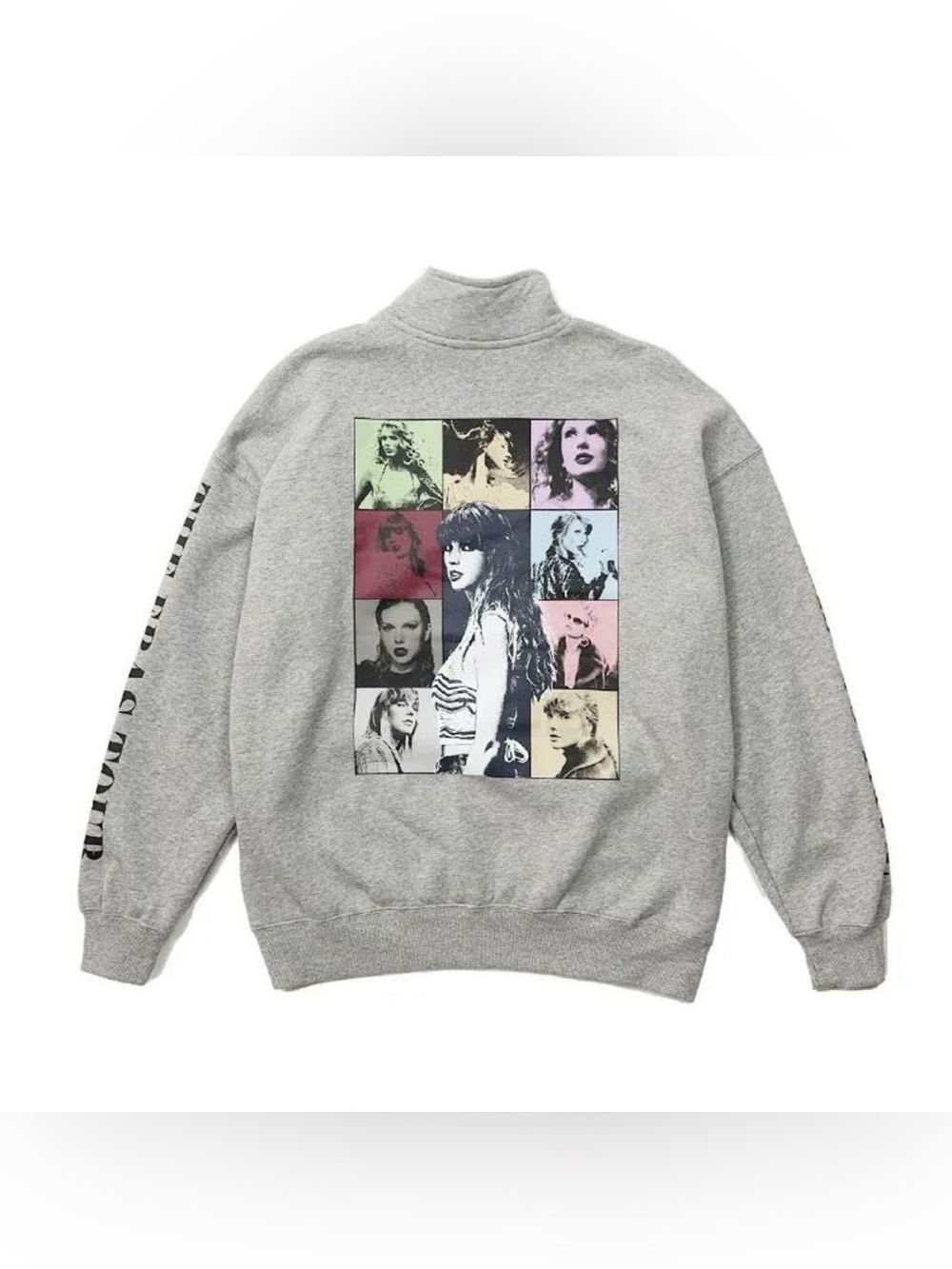Taylor Swift The Eras Tour Quarter Zip Pullover Gray Fleece Sweatshirt size S